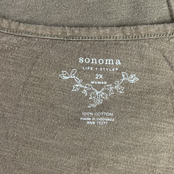 Sonoma Short Sleeve V-Neck Tee Shirt Top Plus Size 2X Brown White - Picture 6 of 10